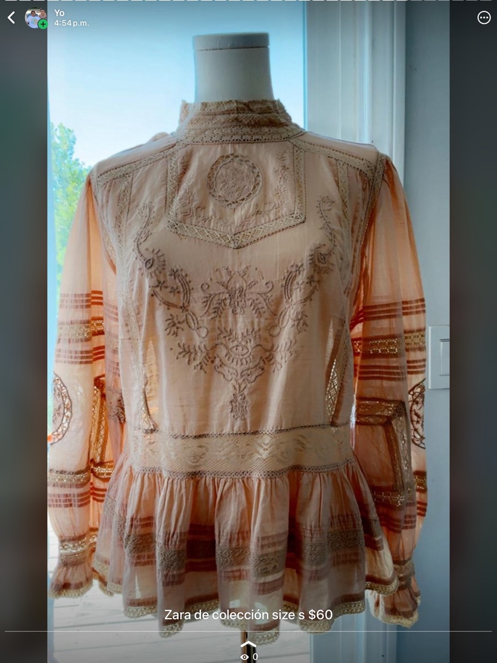 Zara peach embroidered lace peplum blouse